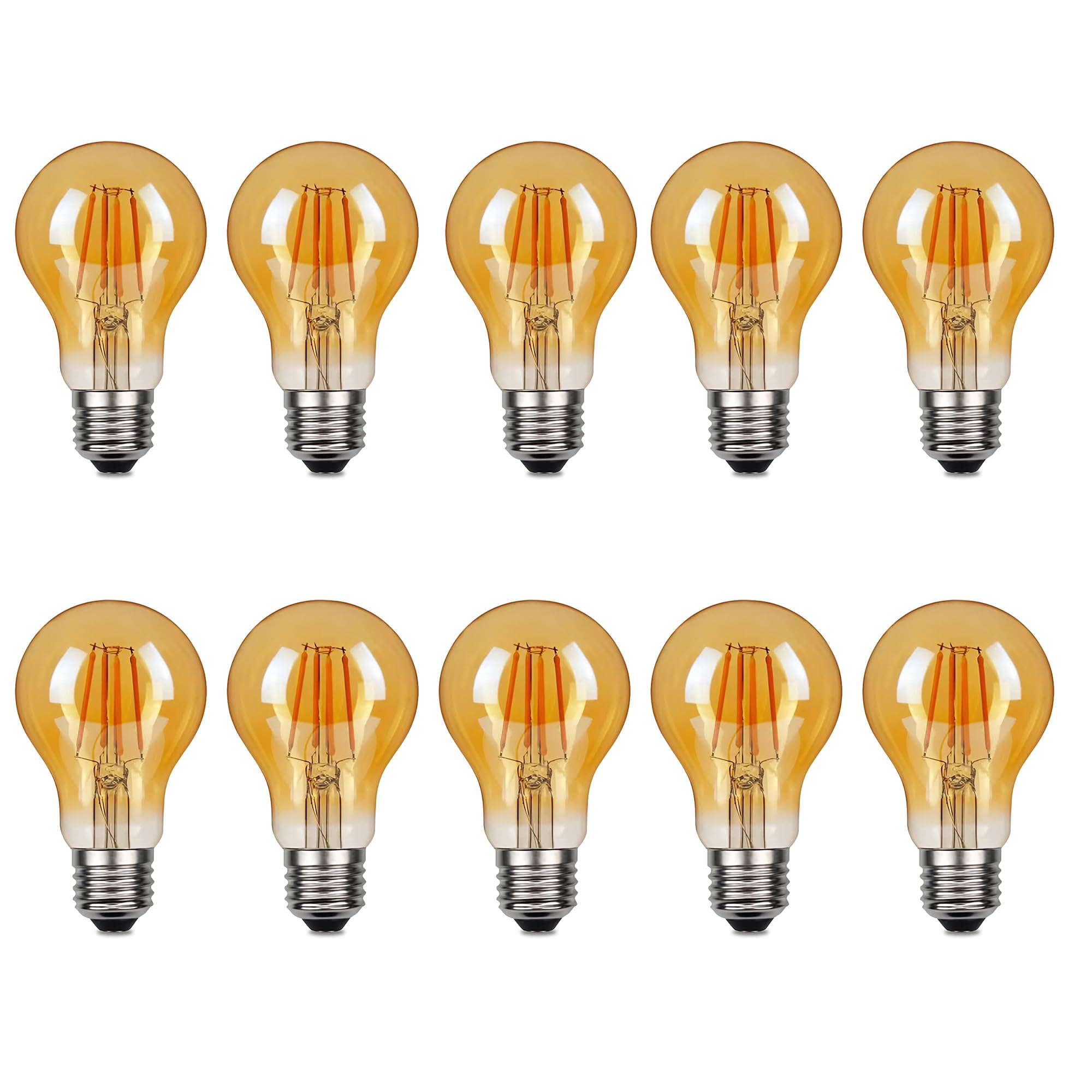 LEDSone E27 LED Edison Screw Filament Bulb, 4W, 450LM, Warm White 2700K, A60 Vintage Amber Glass Globe Energy Saving Light Bulbs, Dimmable, Pack of 10 (A60 E27 10pcs)