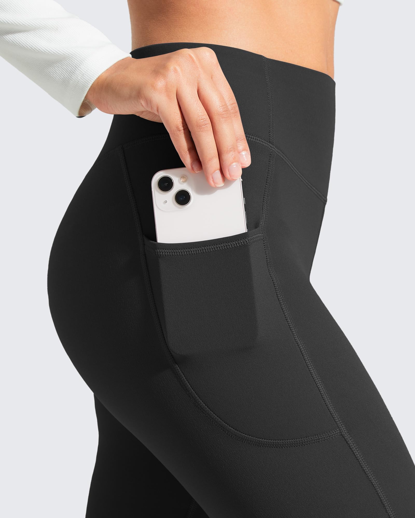 G4Free Barefeel Legging de yoga doublé en polaire avec 2 poches pour femme - Pantalon d'entraînement thermique décontracté - 63,5 cm/68,6 cm