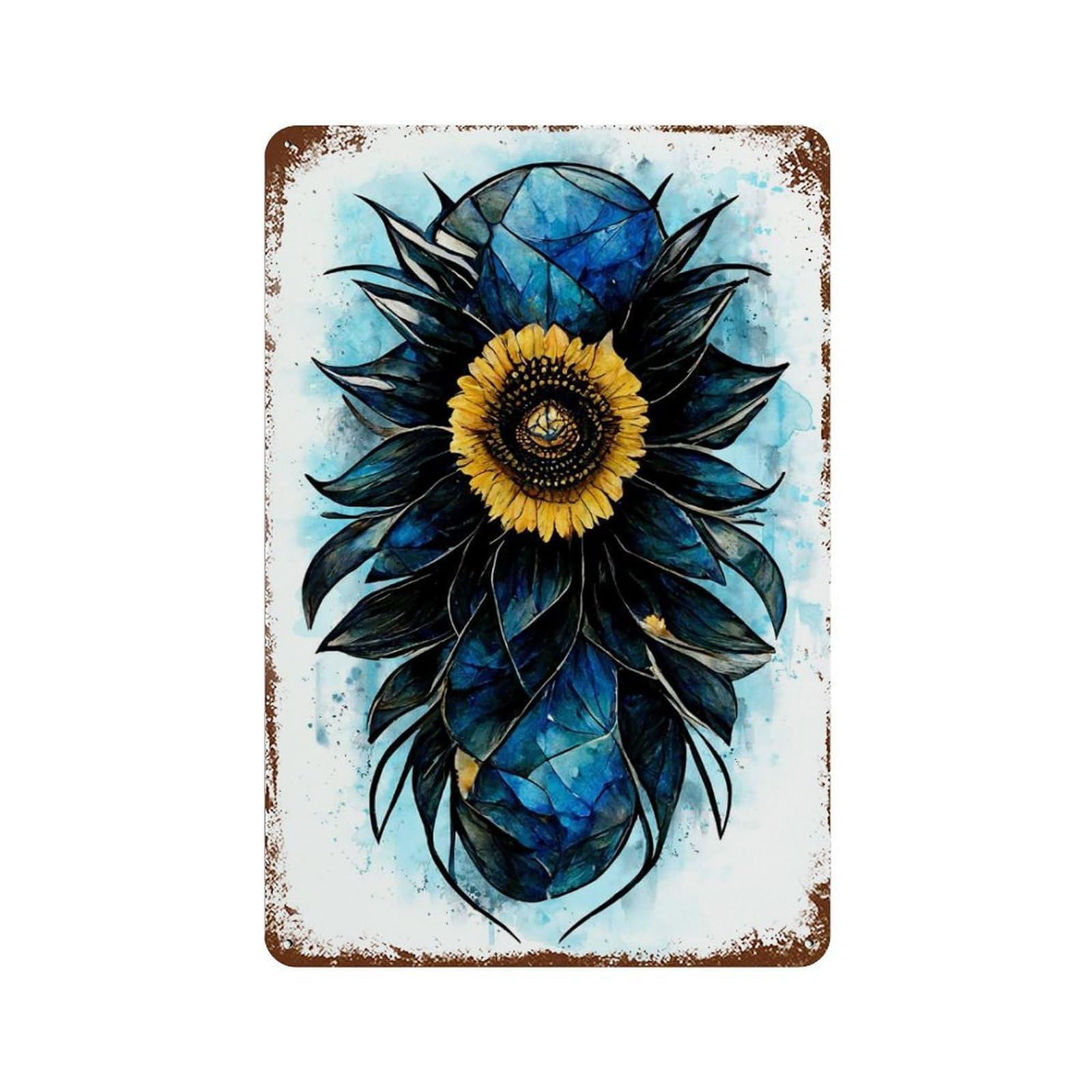 Crystal Sunflower Painting 11.8"x7.9" Vintage Rust Metal Sign, Decorative Metal Wall Art for Farmhouse, Kitchen And Entryway Decor