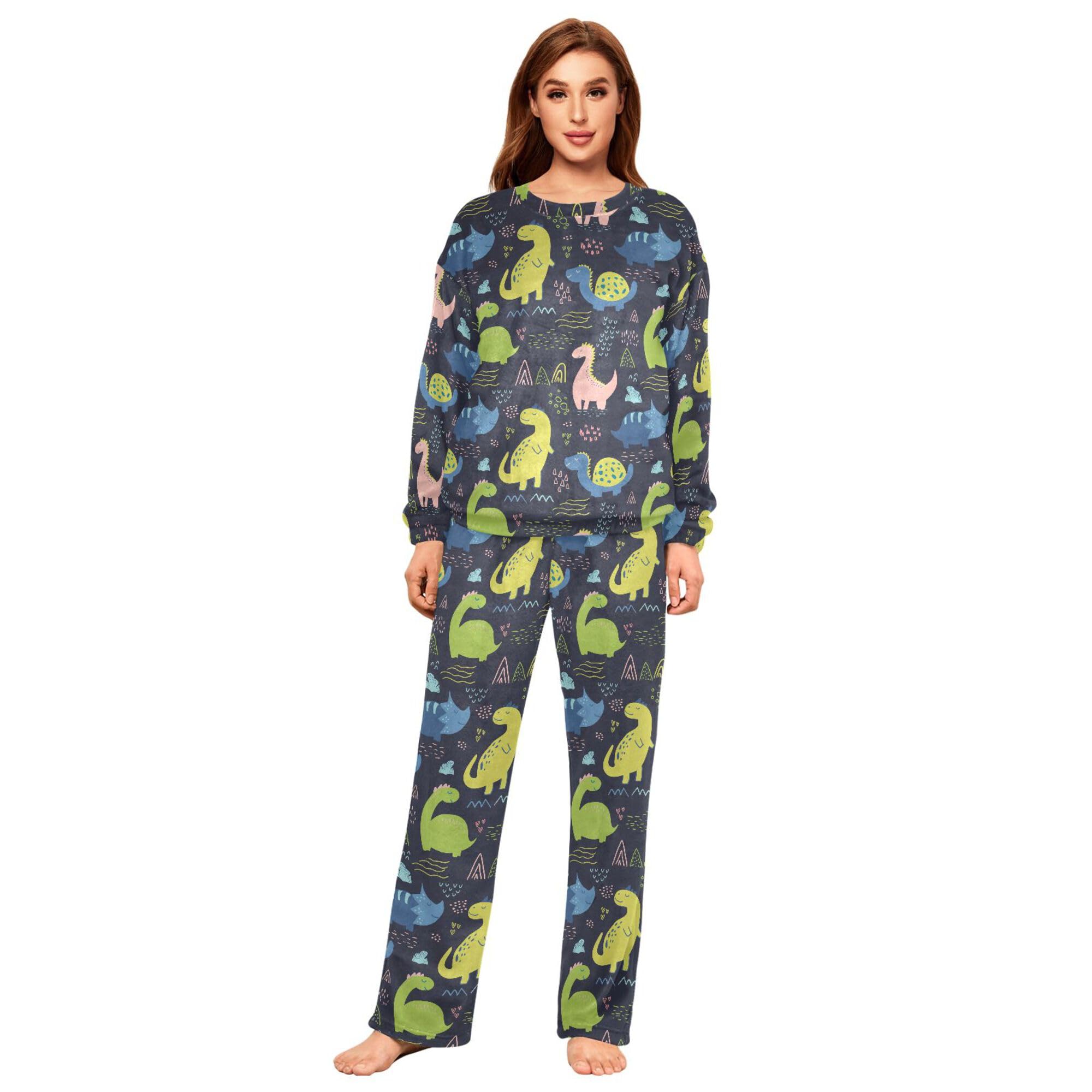 ALAZA Conjunto de pijama de forro polar para mujer, diseño de unicornio, manga larga, ropa de dormir de dos piezas, ropa de dormir térmica, pijama súper suave, talla S