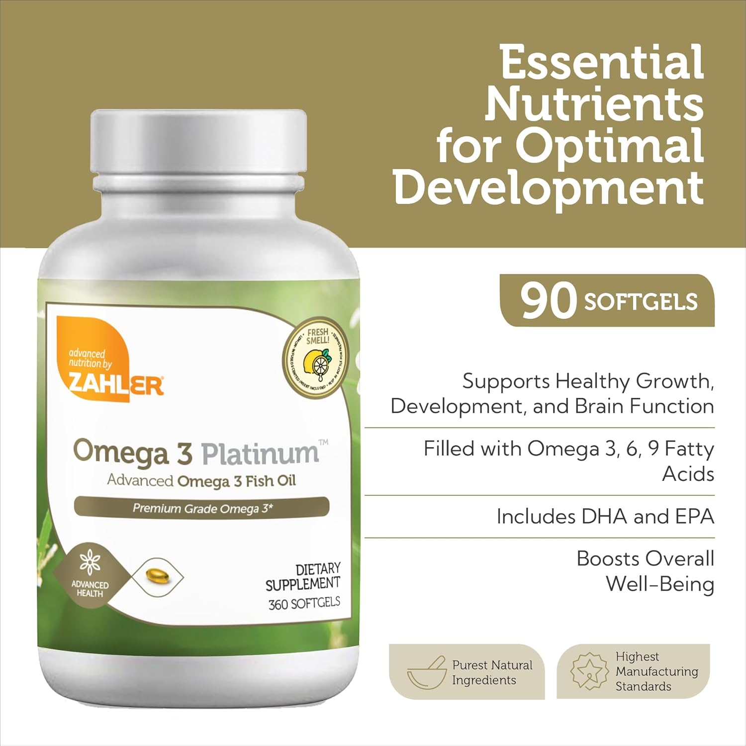 Zahler Omega 3 Fish Oil - Omega 3 Supplements with Fatty Acids, 600 mg EPA and 400 mg DHA - Supplements Derived from Kosher Tuna - Supports Brain & Heart Health (360 Softgels) - Image 2