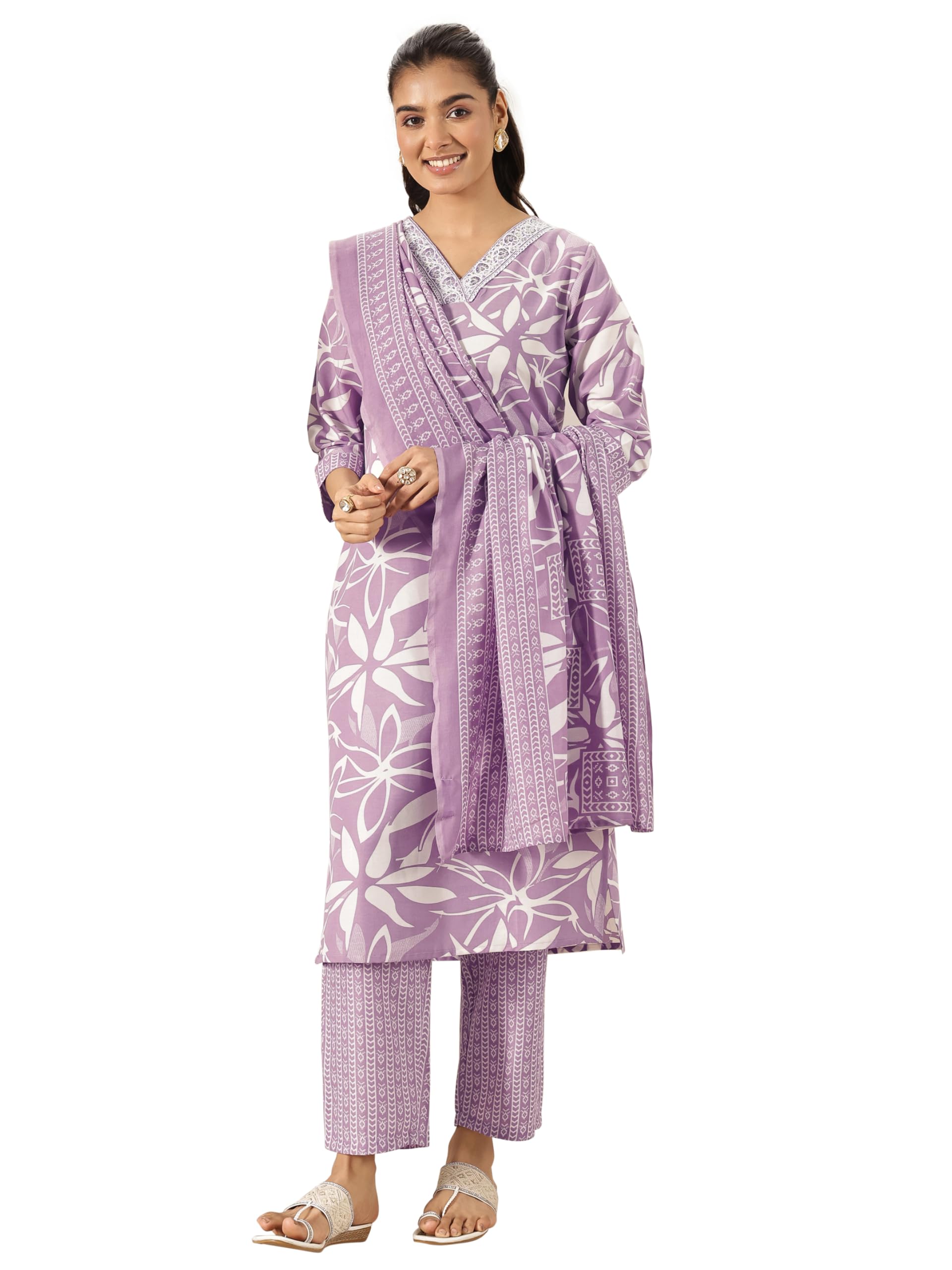 gerua by libas Printed Cotton Blend Straight Kurta With Trousers and Dupatta-picture-49
