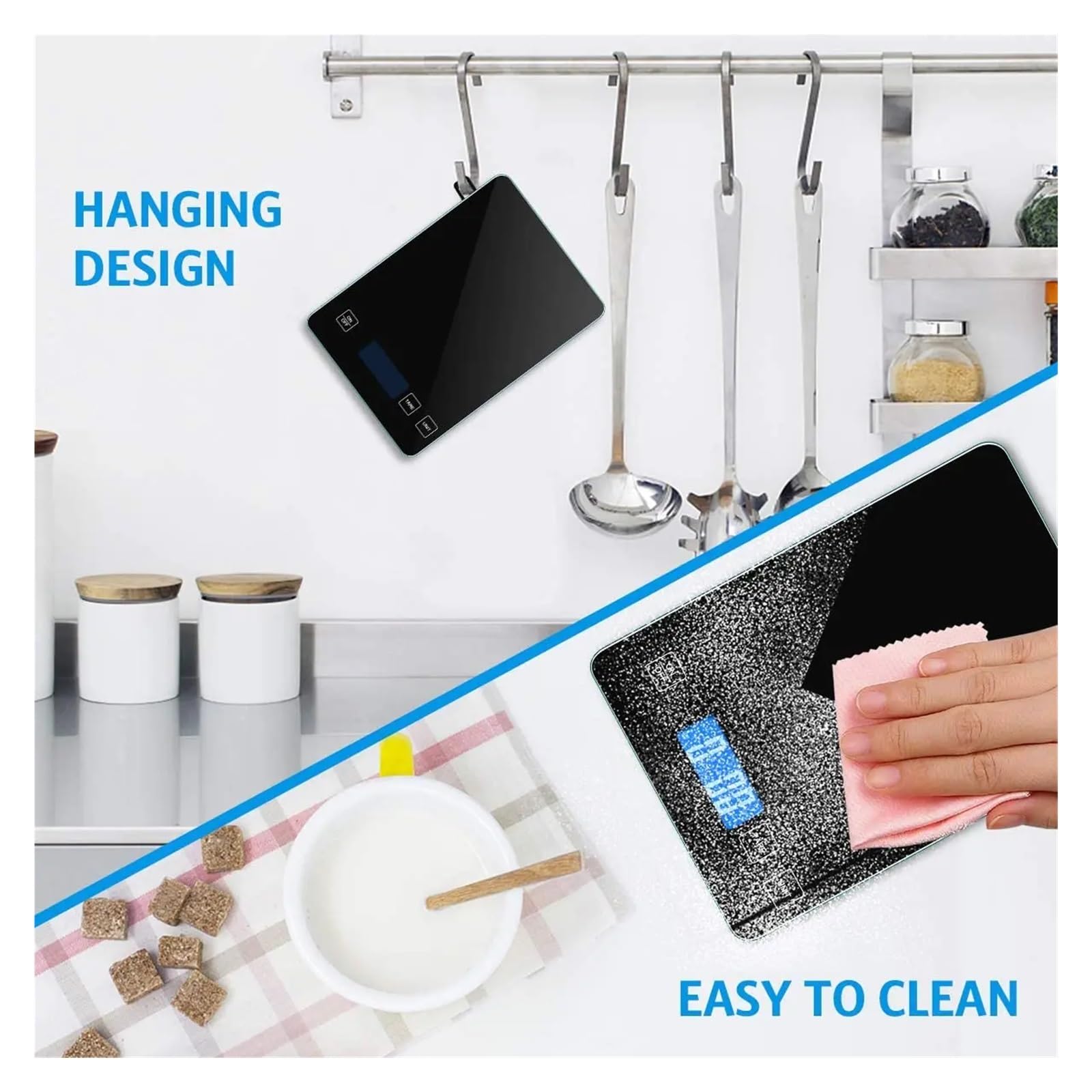 Básculas digitales, Báscula digital de cocina, báscula for alimentos de 1g-10kg, plataforma de vidrio templado resistente al agua, báscula multifunción de alta precisión(Bianco)