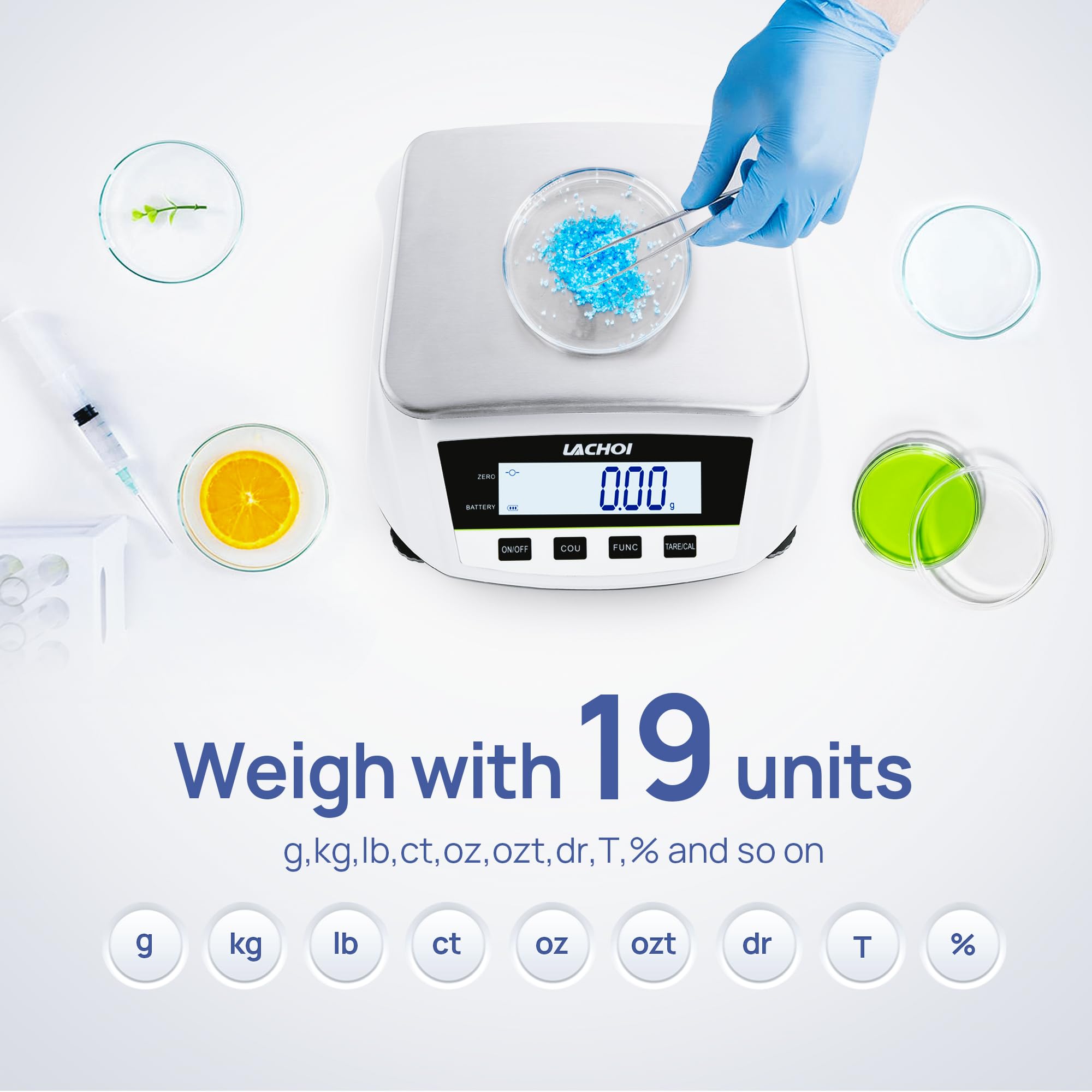 Balanza analítica de laboratorio de 5000 g x 0,01 g, báscula analítica de alta precisión, escala científica de joyería de precisión de 0,01 g (sin peso de prueba)