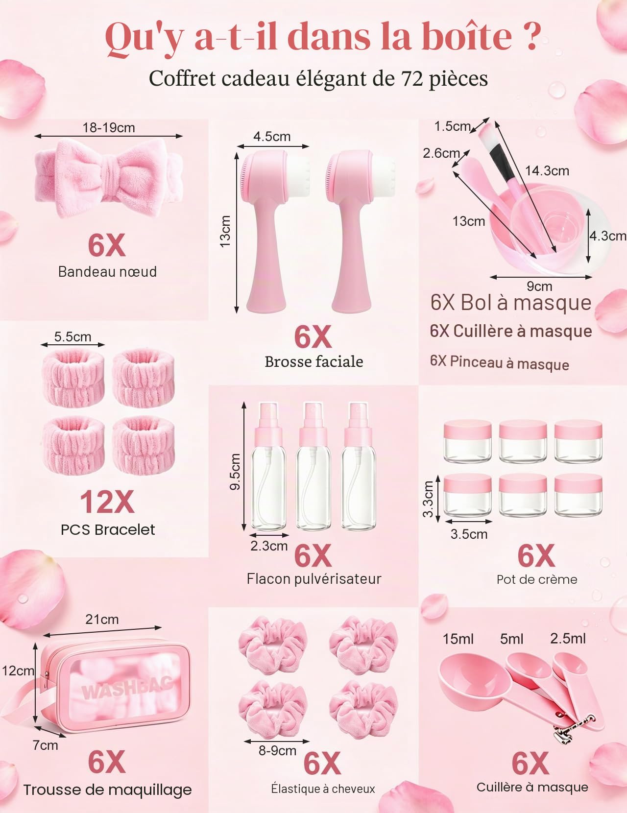 72 Pièces kit Soirée Pyjama Fille Cadeau, Kit Complet Soins du Visage, Outils de Beauté & Pochettes, Idéal pour Les Amis, les Décorations de la Fête des Demoiselles d'honneur et les Cadeaux