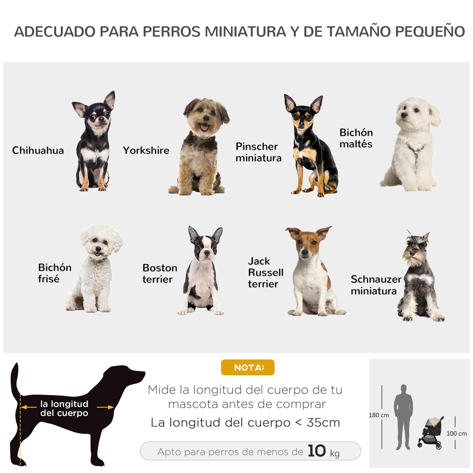 PawHut Carrito para Perros Plegable Carrito para Perros Pequeños con Cubierta para Lluvia Ventana de Malla Cesta y 2 Ruedas Universales Carga 15 kg 80,5x51,5x100 cm Caqui