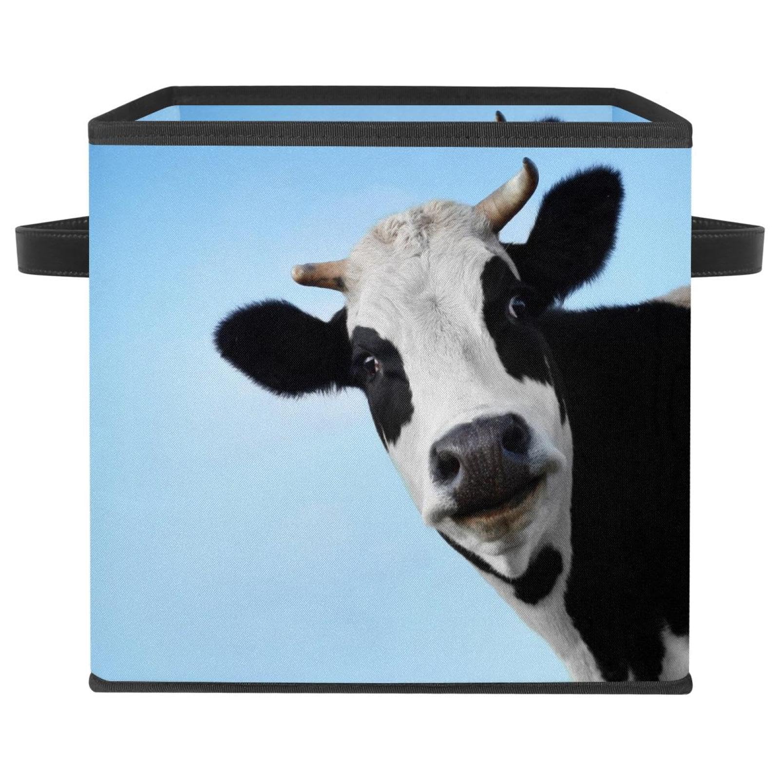 Boîte de rangement en tissu pliable cube vache de la ferme panier pour chambre et placard