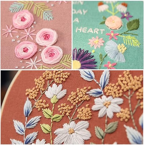 Miniatura 2 de Kit de iniciación de bordado con patrón, gama completa de kits de bordado con 1 paño de bordado con patrón, 1 aro de bordado de bambú, kit de