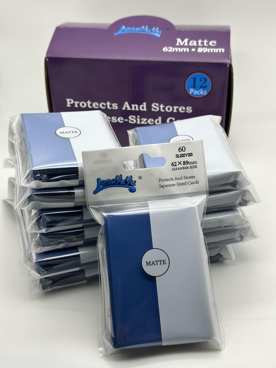 1 Box of 720 Counts -12packs Lightbluenew Color Double Matte Japanese Small Card Sleeves 62mmx89mm Card Sleeves, Toploading fits for Japanese Trading Card Perfect Size