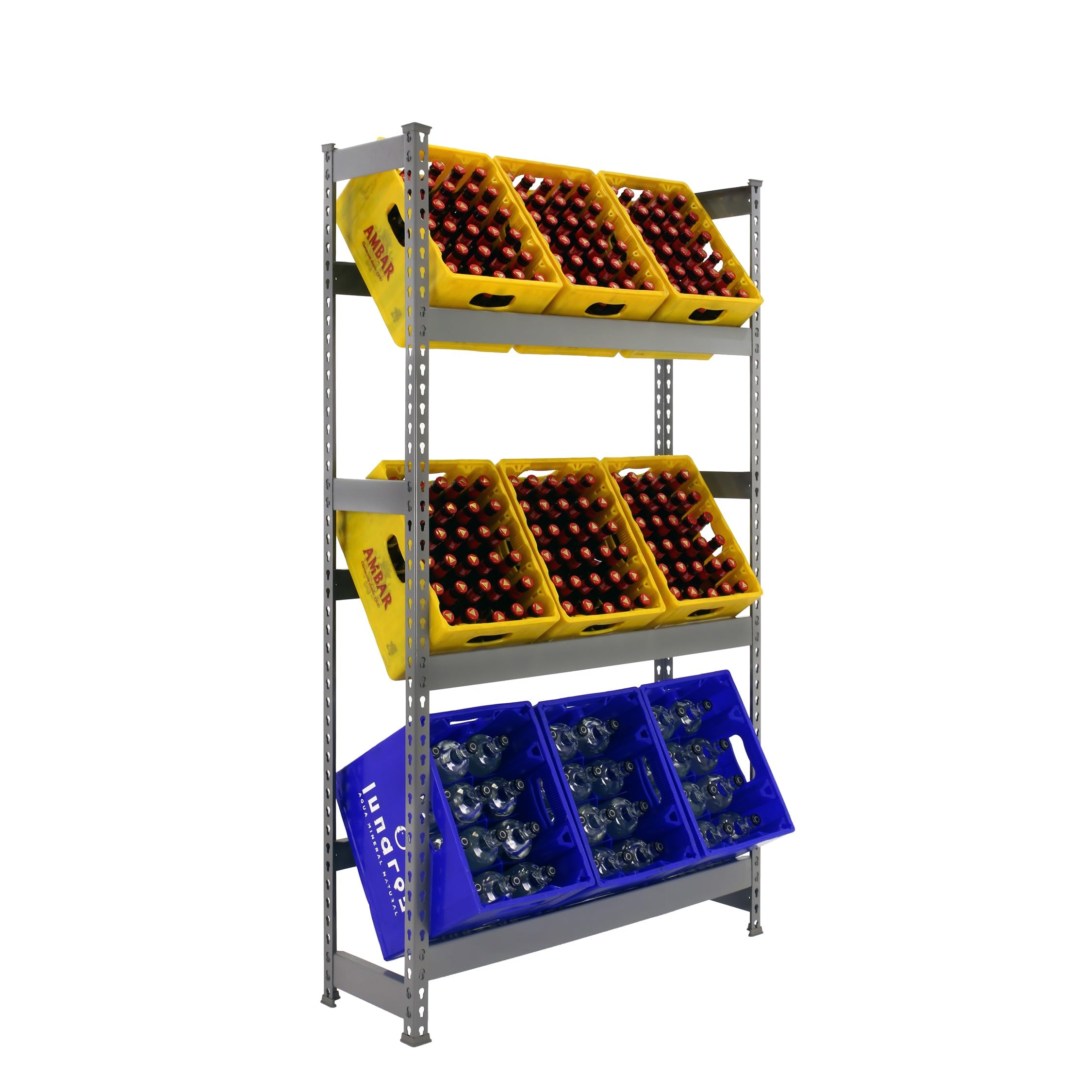 Simonrack Getränkekistenregal, 9 Kästen, Flaschenregal, Getränkekistenhalter, Kistenregal, Grau - Simonbottle