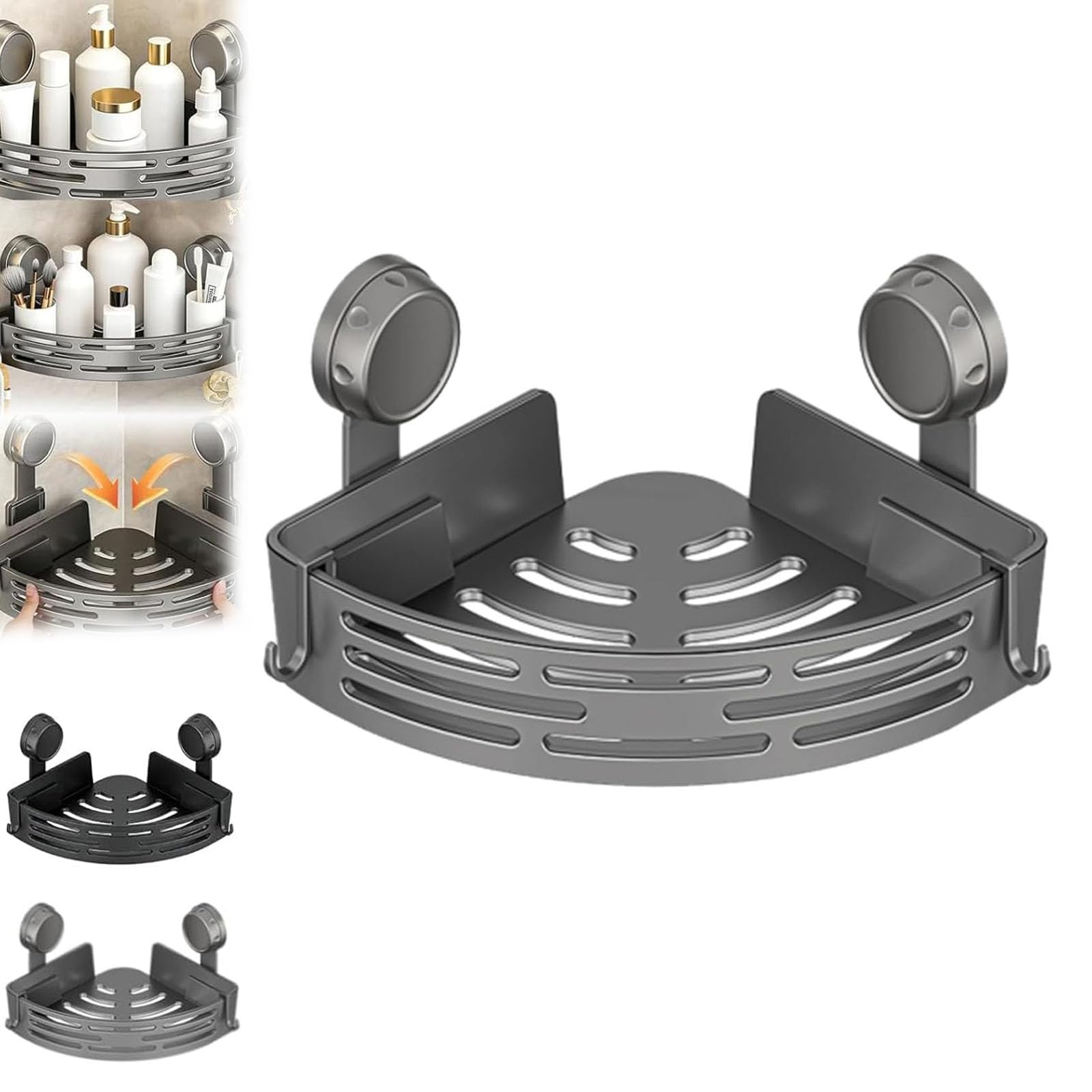 Suction Cup Corner Shower Shelf No-Drill Bathroom Corne-r Shelf No-Drill Corner Shower Caddy Suction Cup Large Capacity Strong