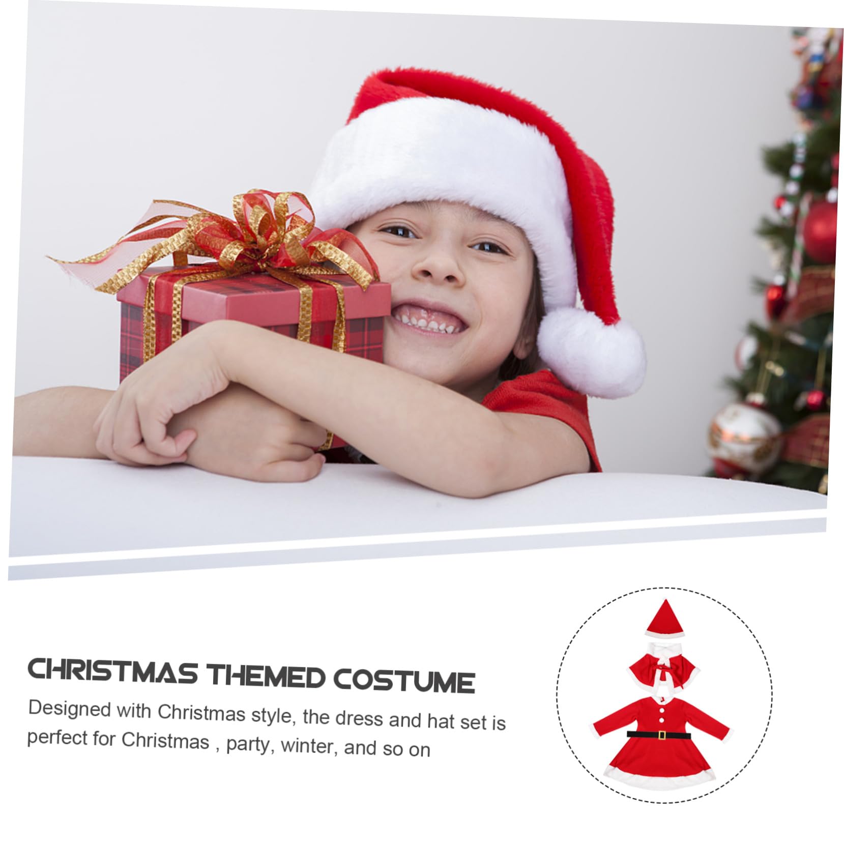 FRCOLOR Vestito Natale Lunga con Cappello e Sciarpa Costume per Feste Invernali Christmas Outfit per Ragazze