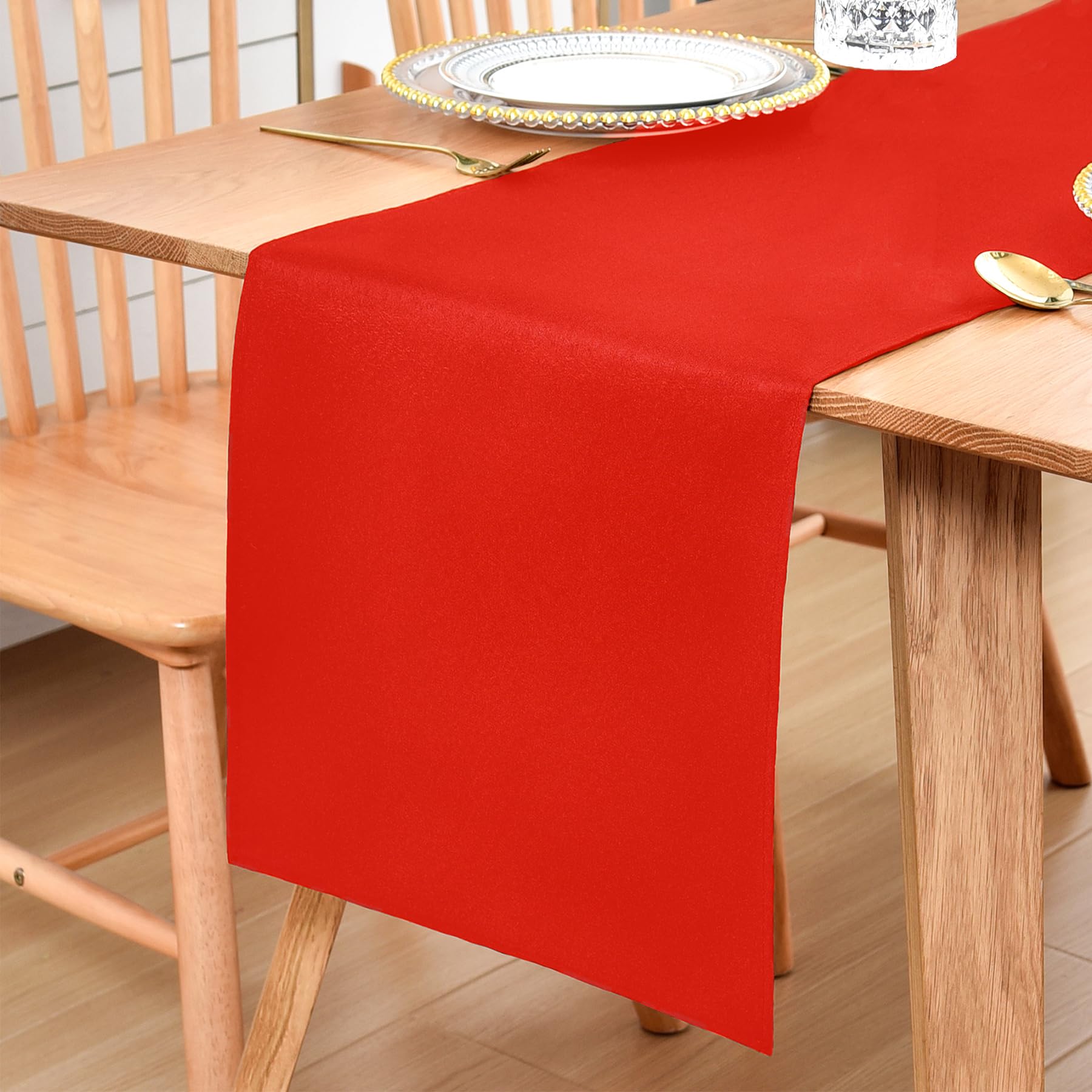 Inmerget Table Runner Solid Polyester 32x140cm (12x55 inches), Farmhouse Runner for Coffee Table, Dresser, Living Room, Bedroom and Party Decor (Red)