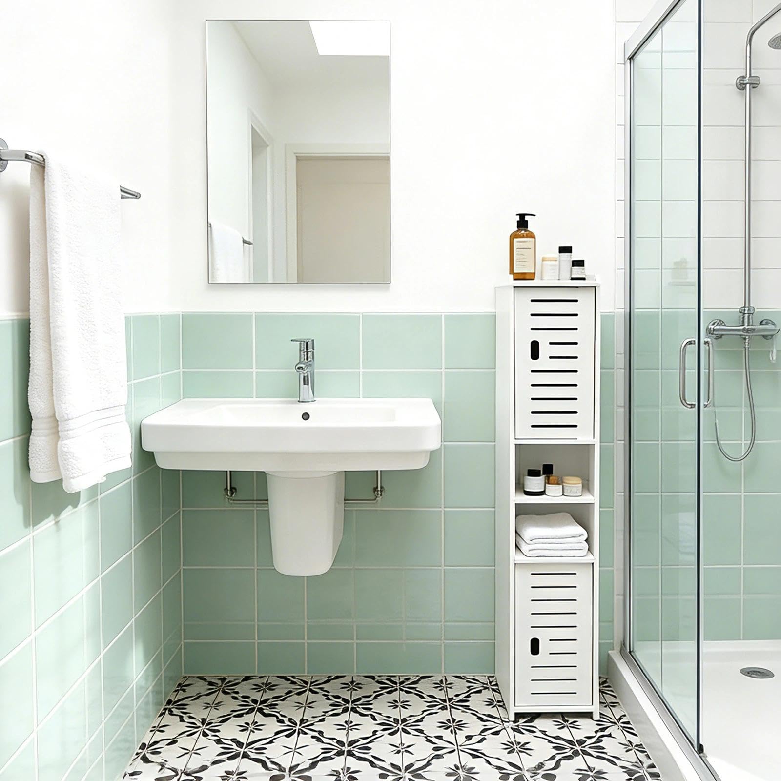 Chiluxendo Blanc Armoire Salle de Bain, Armoire d'angle avec Porte et Compartiment Ouvert, Meuble Toilettes, Meuble de Rangement de Salle de Bain Etroit pour Salle de Bain, Salon, Cuisine(20x18x97cm)