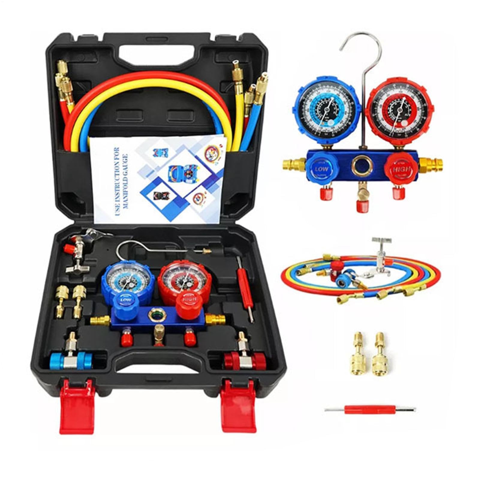Juego Manómetros HVAC - Kit Manifold Aire Acondicionado Carga Gas AC | Kit manómetros manifold para carga refrigerante, diagnóstico, mantenimiento y servicio sistemas climatización hogar o coche
