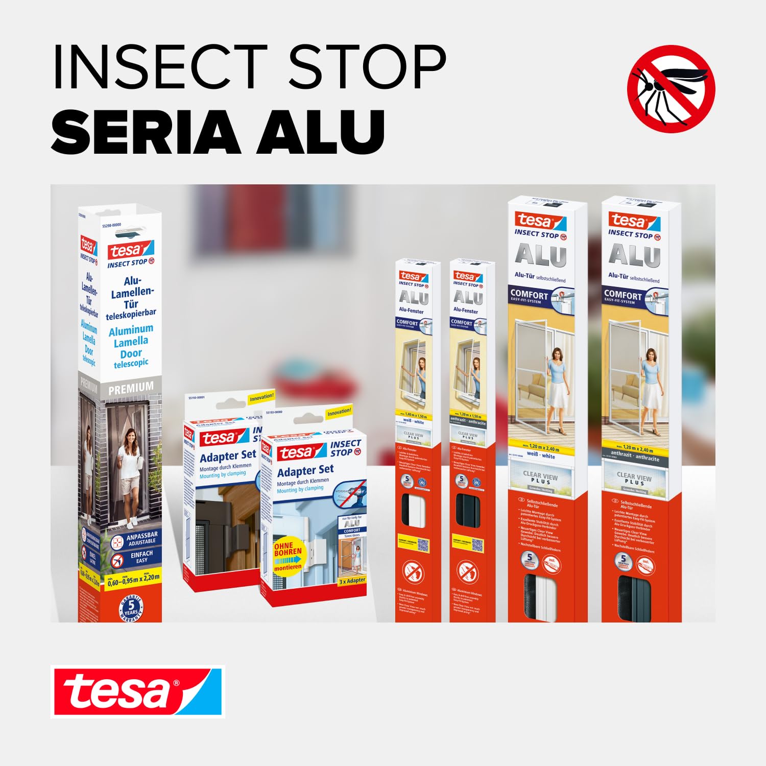 tesa INSECT STOP Aluminum Lamella Curtain Premium - teleskopowa moskitiera na drzwi balkonowe, bez wiercenia, antracyt - 95 x 220 cm