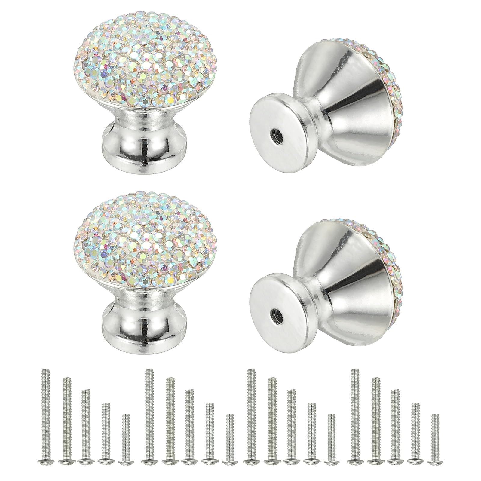 Boutons de tiroir diamant AB de 28 mm avec base blanche et vis de quincaillerie