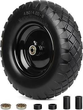 GICOOL 4.80/4.00-8" Wheelbarrow Tire, 16" Flat-Free Solid Tire and Wheel, 3-6" Centered Hub, 5/8" & 3/4" Bearing, For Garden Wagon Cart Trolley Dolly 1 Pack