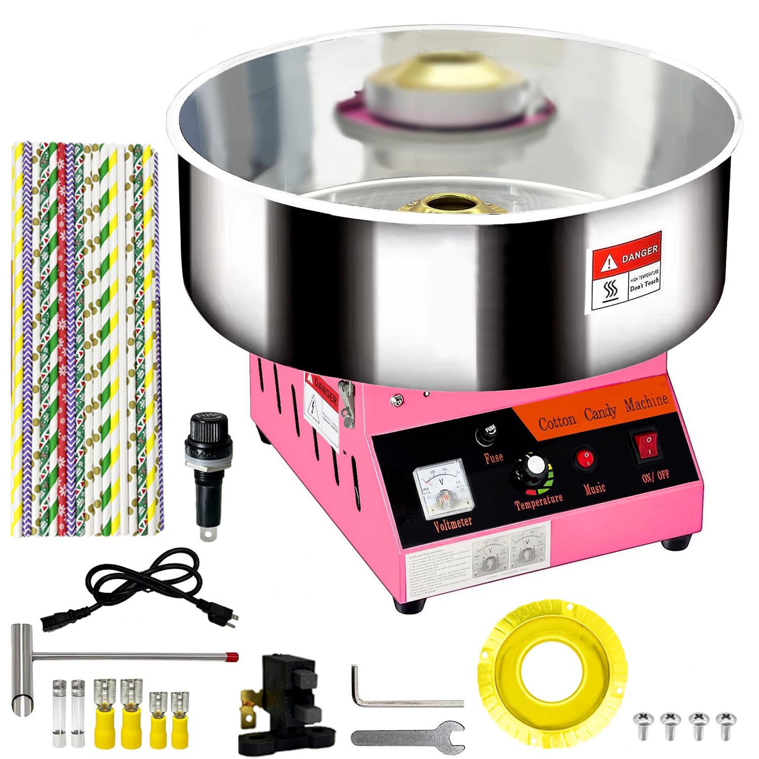 Máquina de algodón comercial de 1080 W para hacer hilo de algodón eléctrico para hacer hilo de caramelo (rosa)