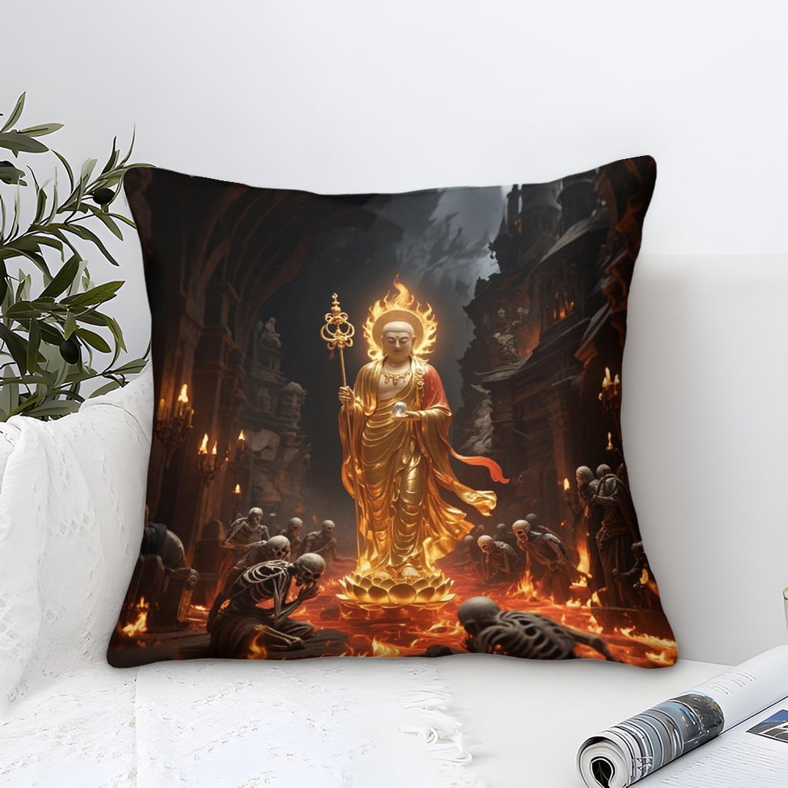 Dafufbw Buddha Statue-4 Buddha Statue Microfiber Throw Pillow Case, 40X40cm, Gift For Wife, Girlfriend, Gift For Couples, Wedding, Flame Cushion Cover For Sofa Couch Bed