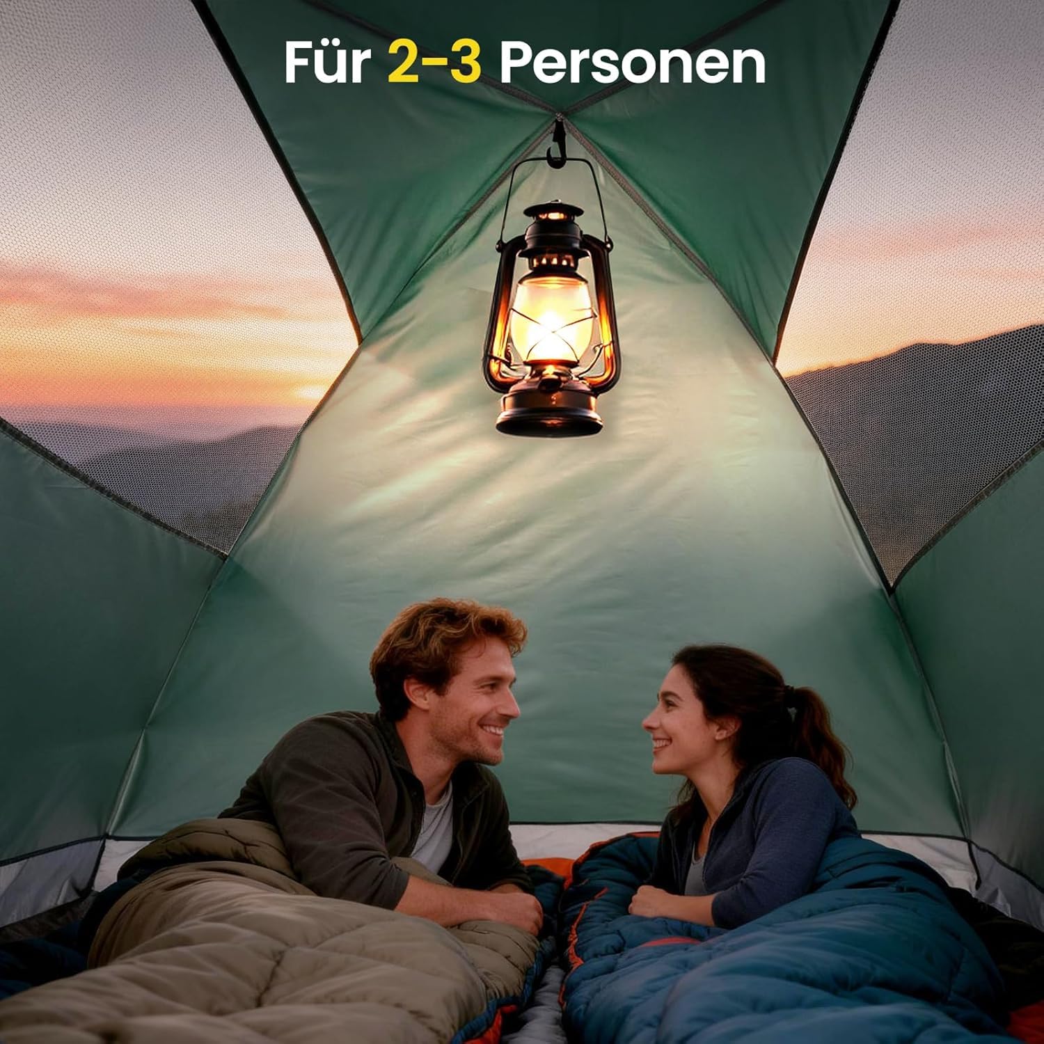 Kuppelzelt 2-3 Personen Camping Zelt Wasserdicht Winddicht Ultraleicht Trekkingzelt Schnellaufbau Outdoor Zelt mit Fiberglasstangen & Belüftung für Camping Wandern Festival