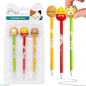 Original Squishy Pens, 3 Pack, Cute School Supplies, Journaling, Carl the Cheeseburger, Pep the Pizza, Floyd the French Fry