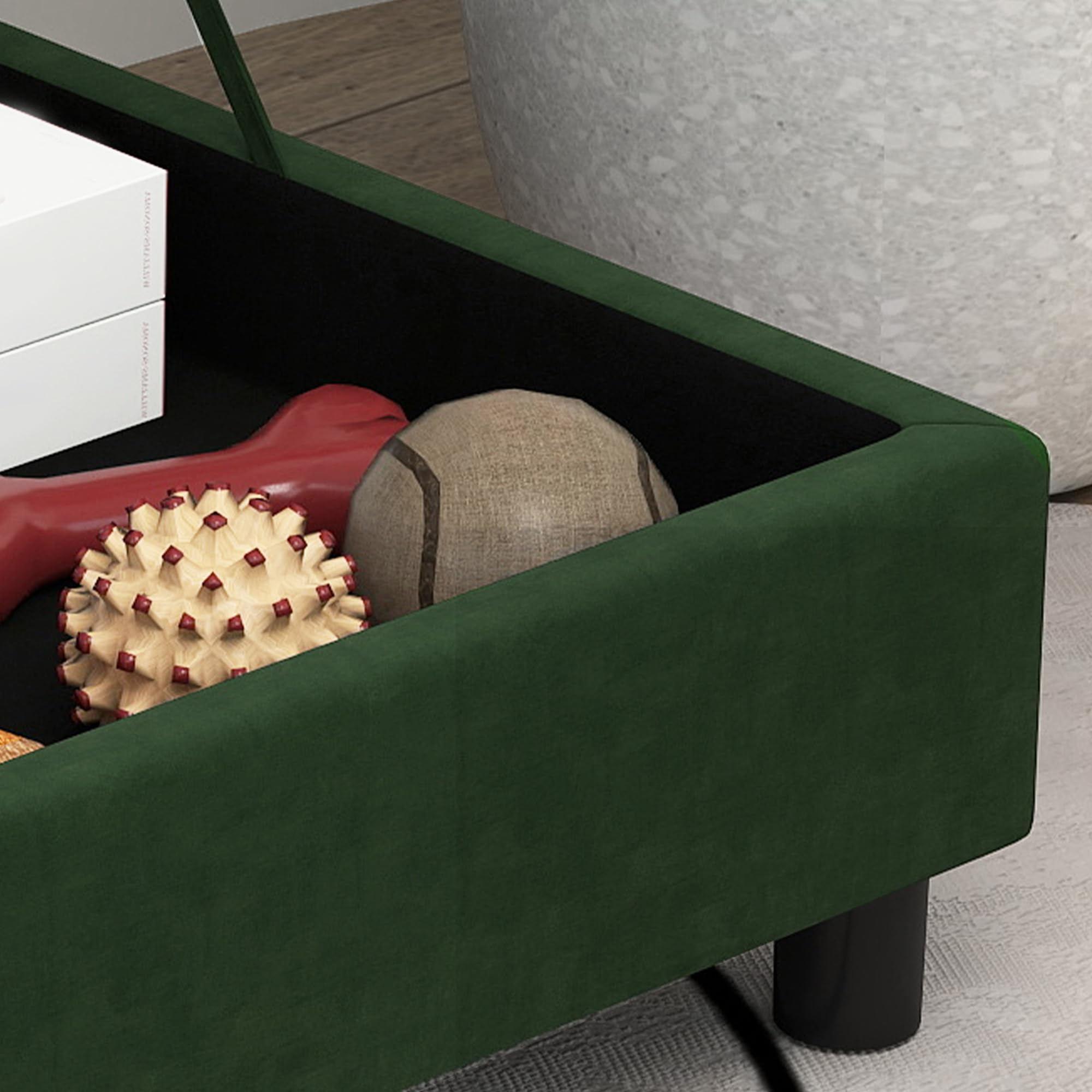 PawHut Canapé Chien Chat sur Pied avec Coffre de Rangement Style Moderne Coussin d'assise Amovible Grand Confort 76 x 45 x 43 cm Vert