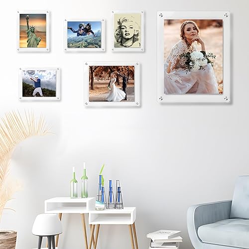 Miniatura 5 de JUOIFIP Paquete de 2 marcos de fotos flotantes de acrílico de 8.5 x 11 pulgadas para montaje en pared, marco de fotos magnético transparente para