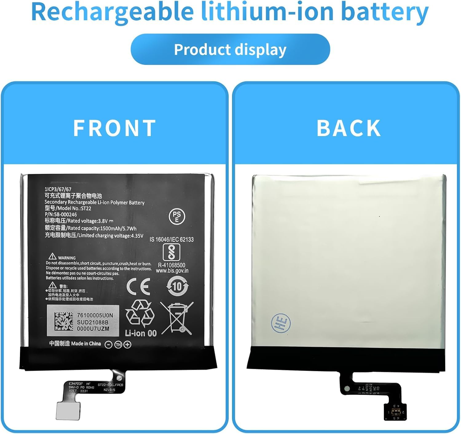 3,8 V 5,7 Wh 1500 mAh ST22 58-000246 1ICP3 / 67 / 67 Bateria zamienna kompatybilna z czytnikiem e-booków