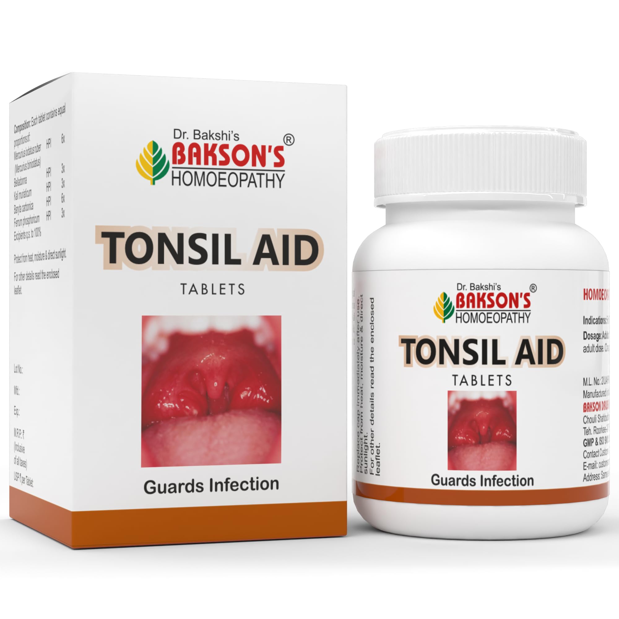 Dr. Bakshi's BAKSON'S HOMOEOPATHYTonsil Aid | Helps Relieve Tonsil Pain & Inflammation, 75 Tablets