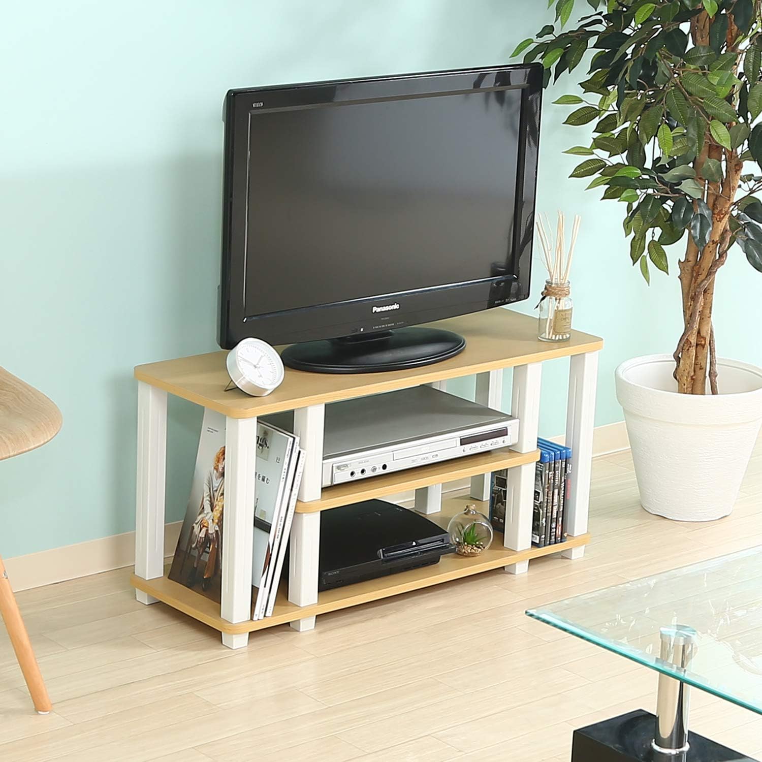 Fuji Boeki 99911 TV Stand, Compatible with 32-Inch Models, Low Type, Width 31.5 inches (80 cm), Natural, White, Lightweight, Easy Assembly, Fit