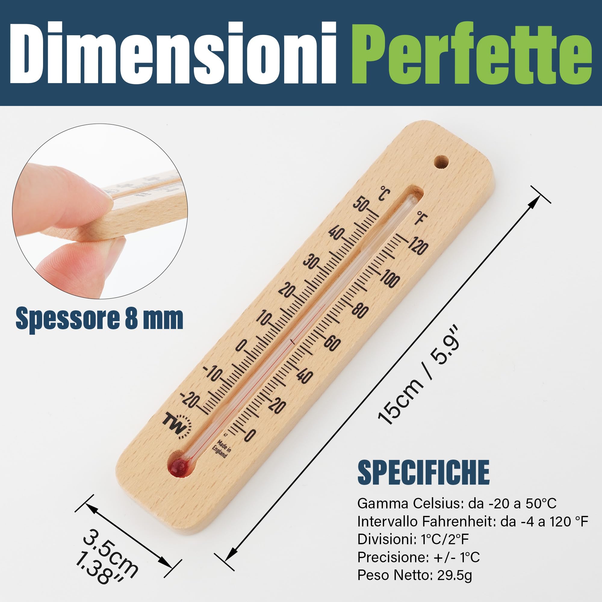 Termometro in legno per temperatura ambiente interno esterno casa ufficio giardino serra garage