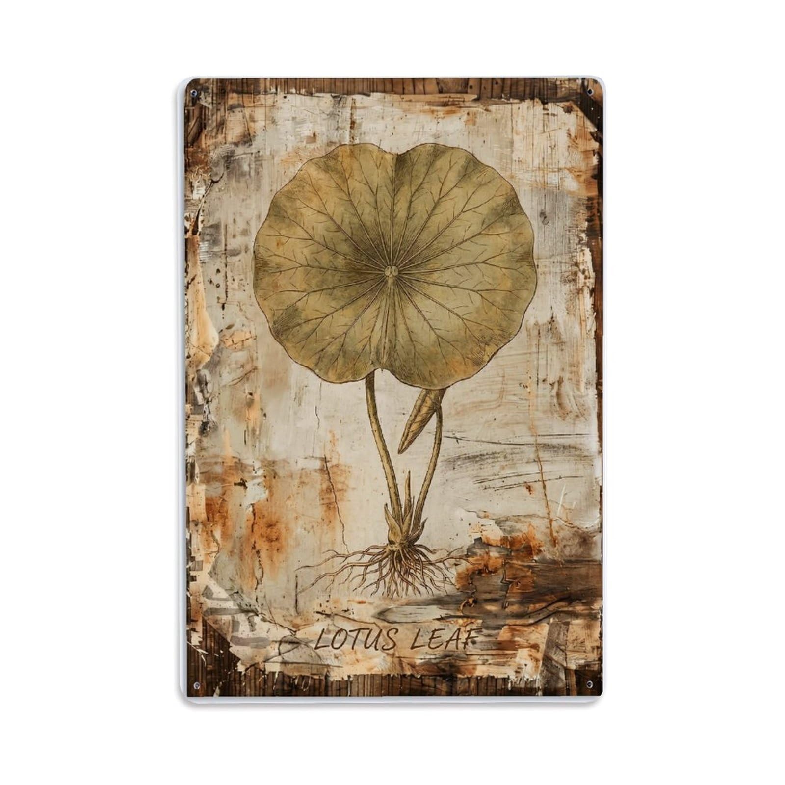 Fqnyr Style Lotus Leaf Botanical Metal Tin Sign Plaque Wall Decor For Cafe, Club Bar, Office, Home Garden Metal Poster 8X12inch