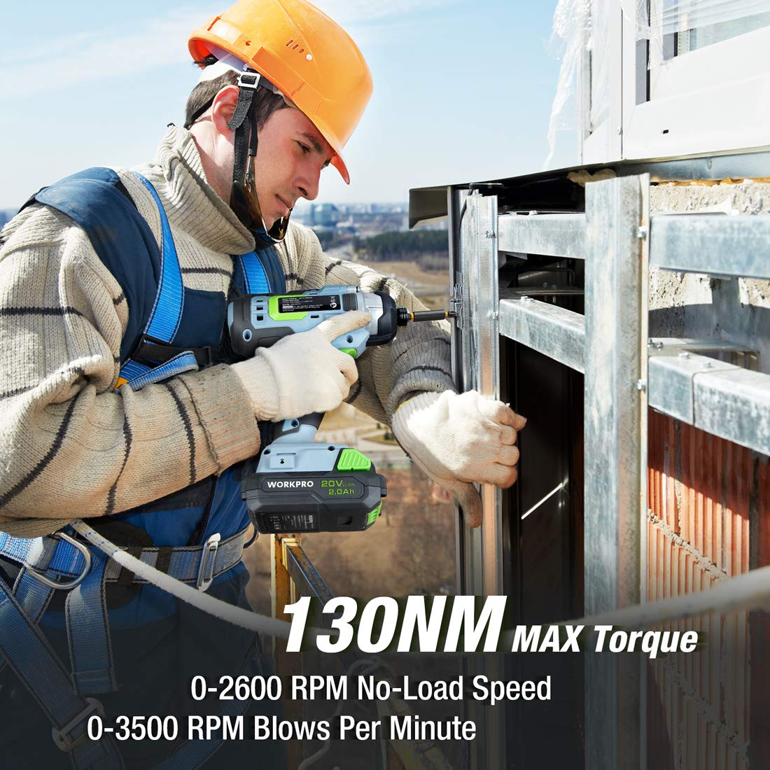 WORKPRO Trapano Avvitatore a Batteria 20V | 2 Velocità, 130Nm, a Impulsi, 2 X 2,0Ah Batterie, Caricatore Rapido, 21 Accessori