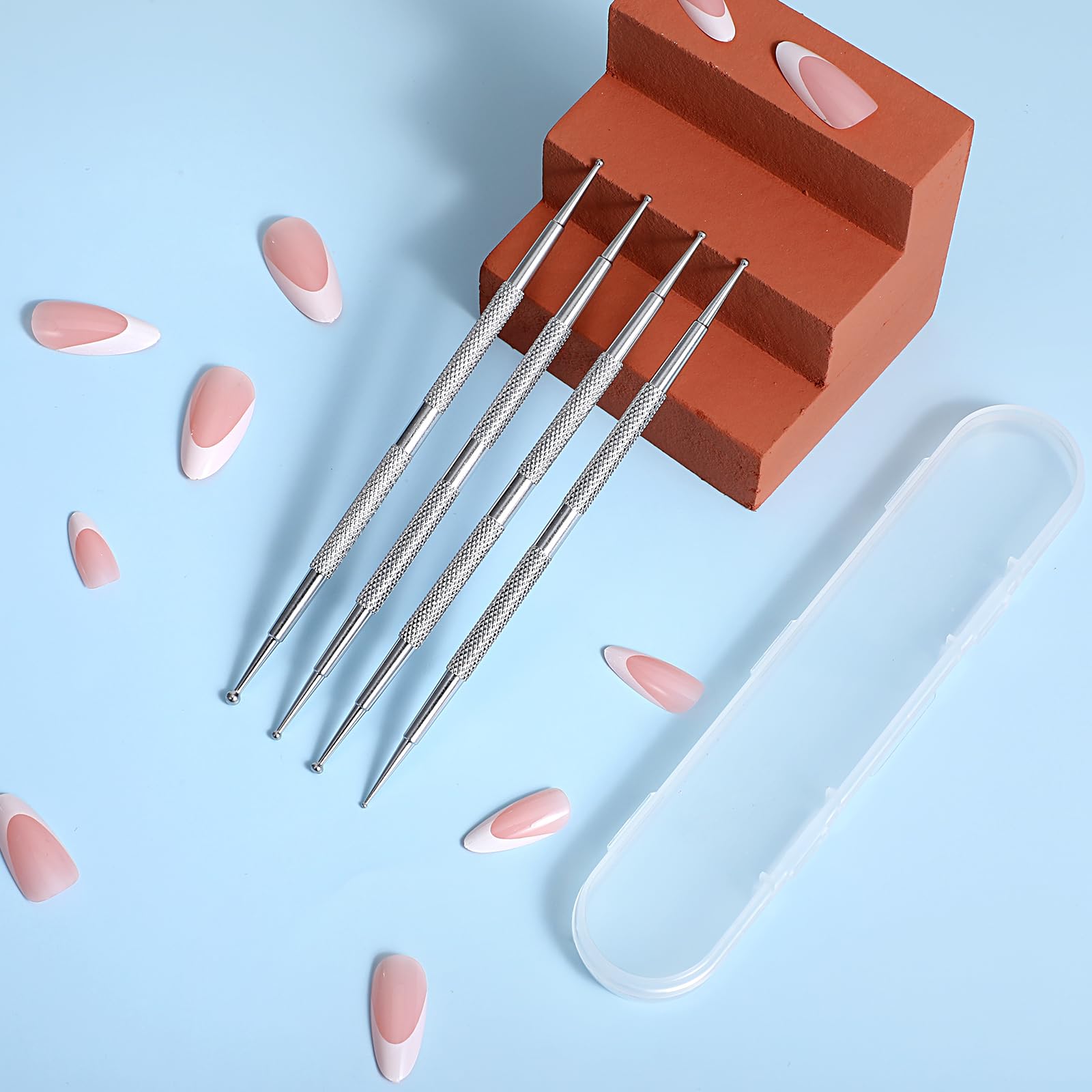 Tyqour Zestaw 4 sztuk pisaków w kropki, ze stali nierdzewnej, do malowania kropek, do manicure w kropki, wiele rozmiarów, do malowania paznokci