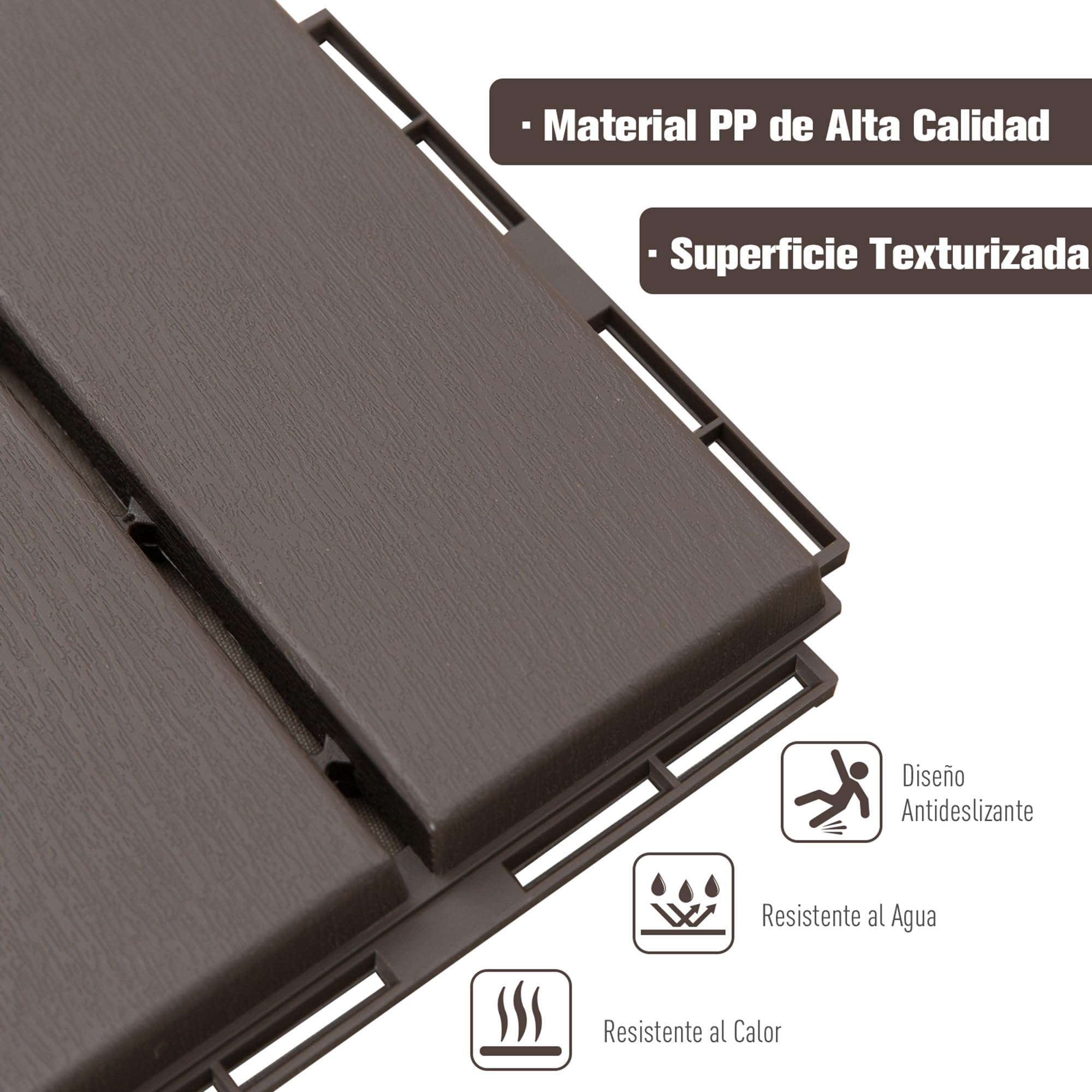 Outsunny Baldosas Cuadradas para Suelos Antideslizantes Exteriores Interiores Paquete de 9 Piezas 0.81 m² 30x30 cm Marrón