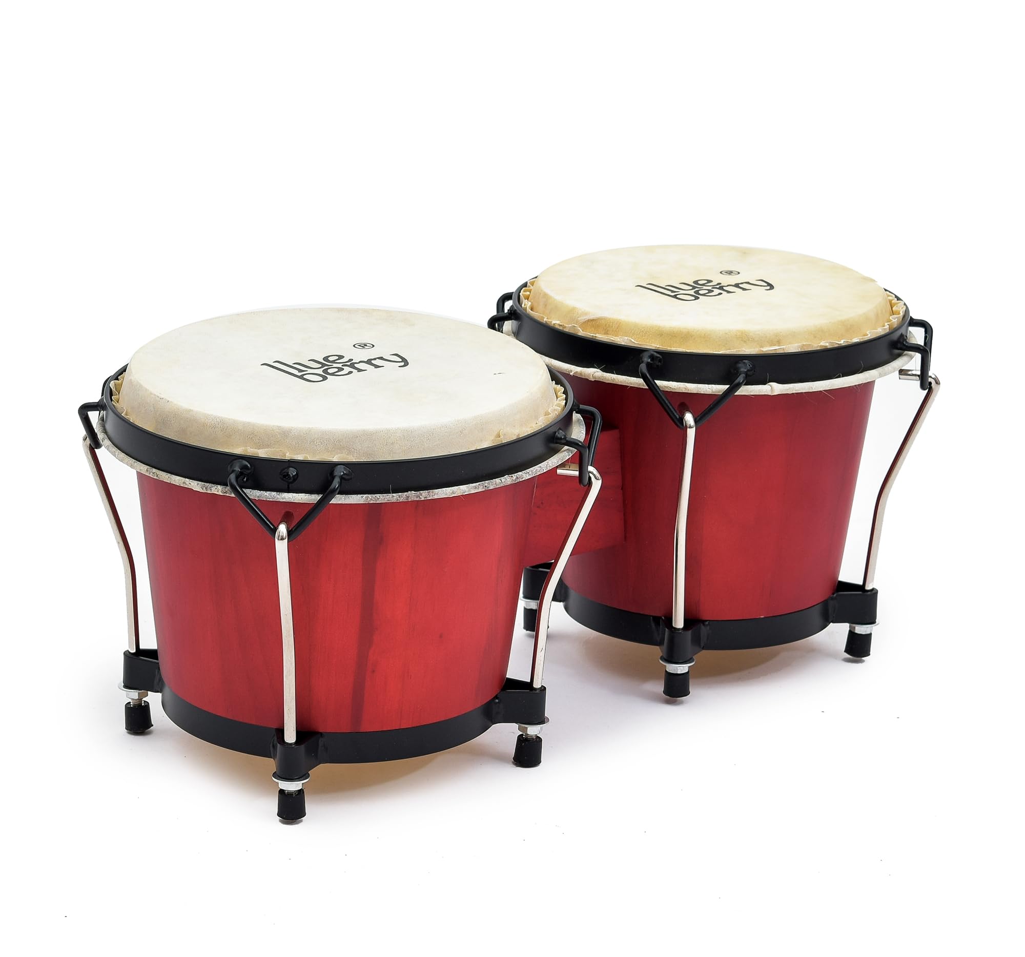 R-607 Maroon Bongo Drum Set with Tuning Wrench Professional Wooden Percussion Instrument for Beginner Adults Kids (Natural Skin)