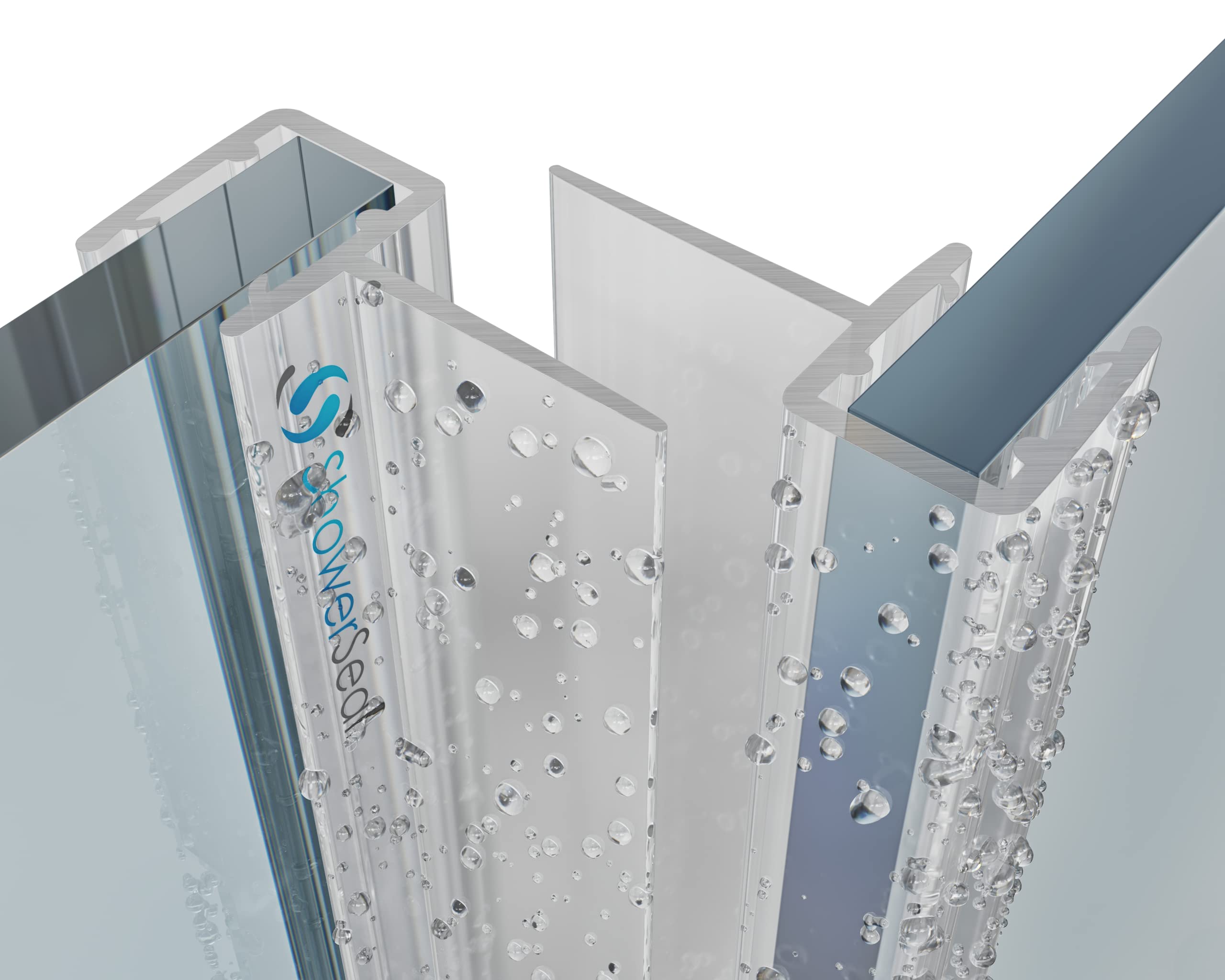 Shower Door Vertical Seals Set of Two 4-8mm Glass | Central fin 12mm or 16mm | 2 x 2 m Long Model B7C (4-6mm Glass | 12mm fin)