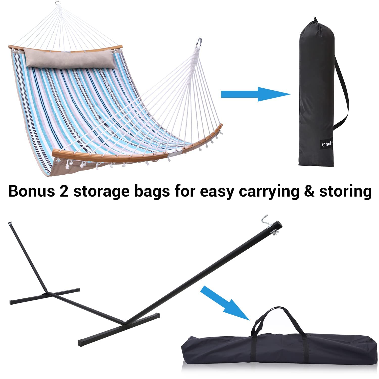 Double Hammock with Stand Included Ohuhu 55x75 Inch 2 Person Hammock