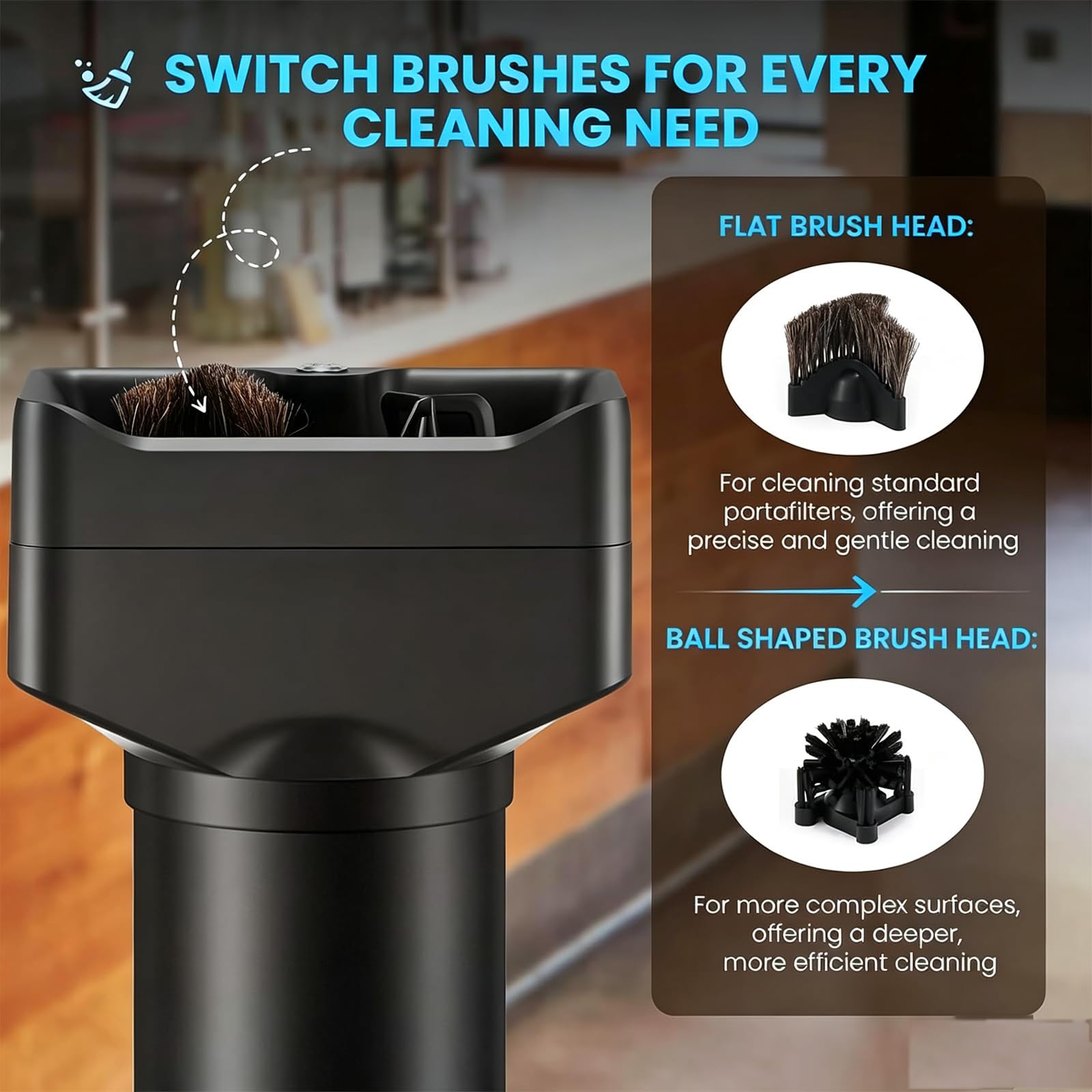 Máquina Eléctrica De Limpieza para Portafiltro, Knock Box Automática | Limpiador Automático Comercial para Portafiltro de 16L con 2 Cepillos y 3 Rascadores para Knock Box de Espresso de 58mm(3L)