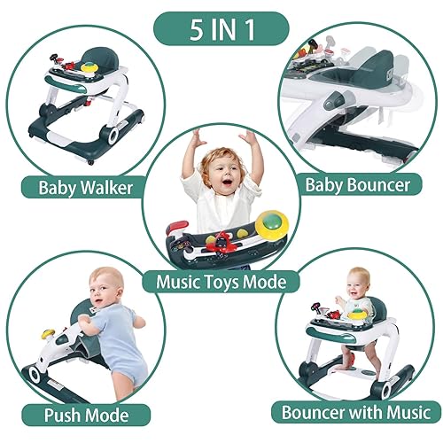 Miniatura 2 de Kinder King Andador para bebés con música y luces, 5 en 1 para bebé, altura y asiento ajustables, asiento para aprender y caminar detrás del niño,