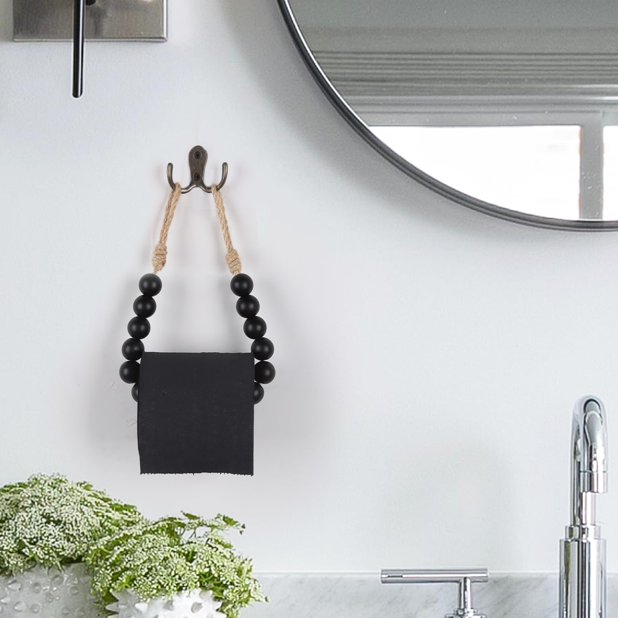 Toilet Paper Holder Wood Bead Toilet Paper Roll Holder, Black — Amazon image 6