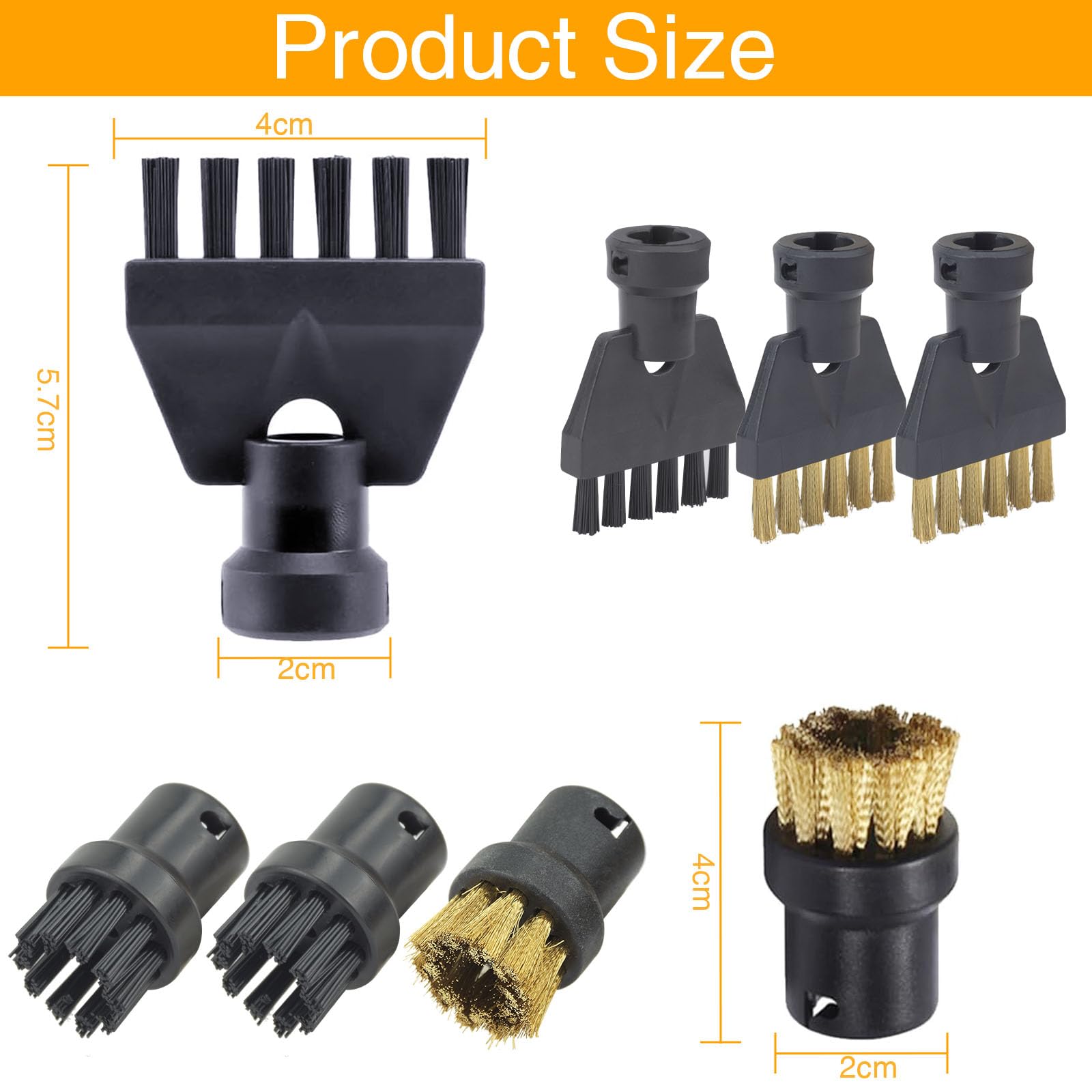 8 unidades de accesorios de limpieza a vapor para Kärcher SC1 SC2 SC3 SC4 SC5,limpiador de vapor de mano,potente cepillo de limpieza,cepillo redondo grande,boquilla de boquilla,boquillas