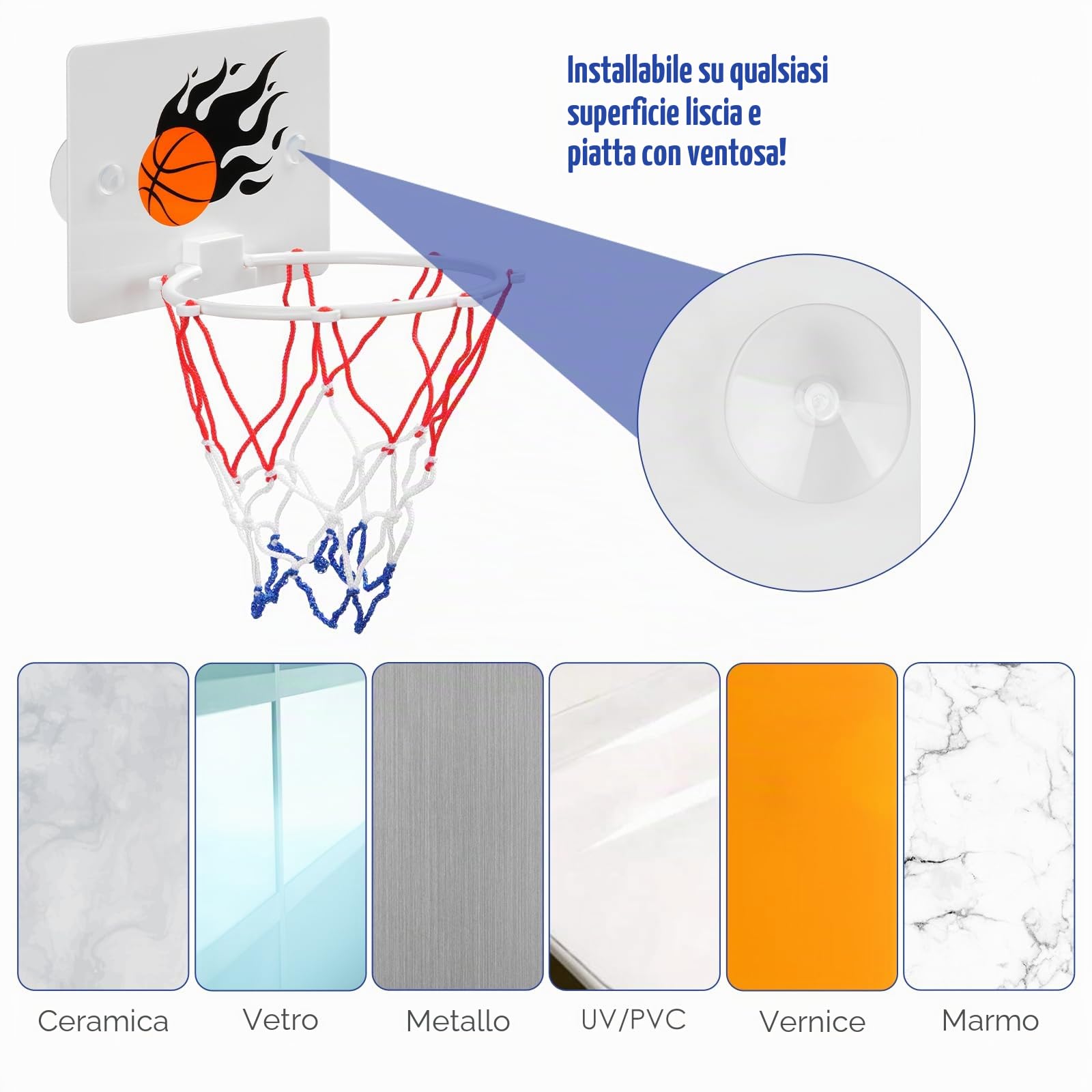 DEWEL Canestro Basket Bambini, Giocattoli da bagno per bambini con ventosa forte con due palline e gonfiatore
