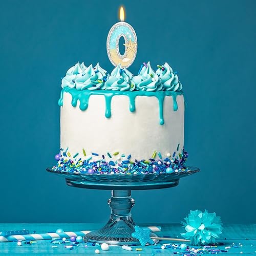 Miniatura 6 de ElekFX Vela de cumpleaños de 0 estrellas de mar para pastel, velas de cumpleaños número 0 de 2.76 pulgadas, decoración de pastel para fiesta de