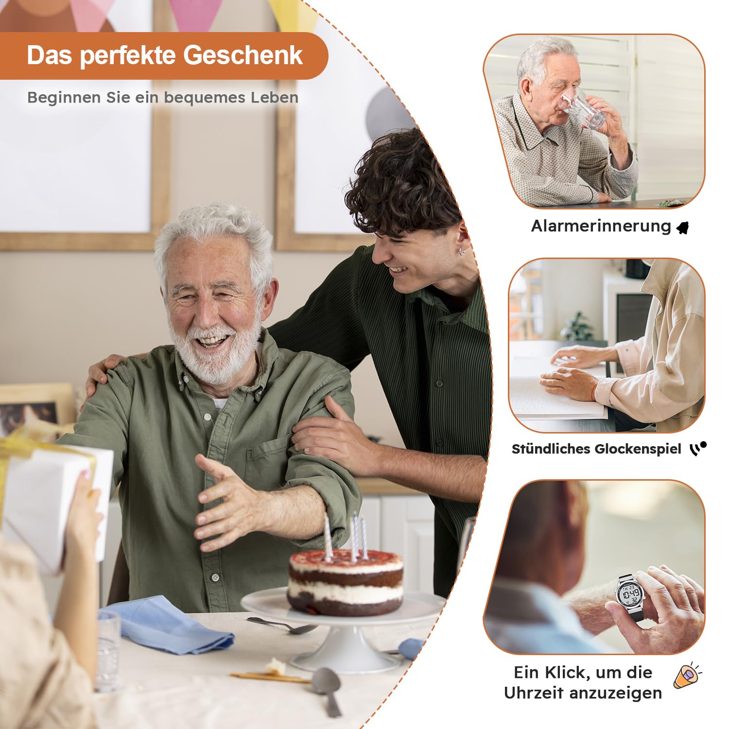 Hearkent Herren Sprechende Uhr Sehbehinderte Funkuhr-Deutscher Stimme-2306 | LCD Große Zahl Leicht zu Lesen-Seniorenuhr Armbanduhr für Senioren,Blindenuhr