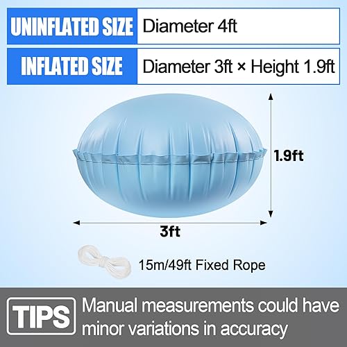 Miniatura 6 de Almohadas de aire de piscina para piscinas sobre el suelo, 4 pies de diámetro. Kit de cierre de invierno con cuerdas, soporte de ecualizador de