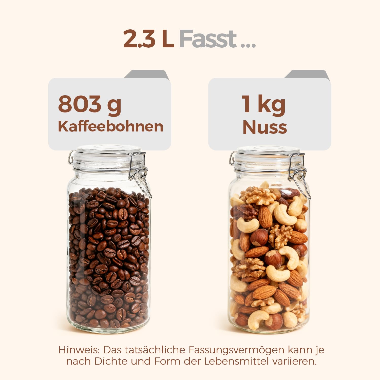ComSaf 2,3L Luftdichtes Vorratsglas Eckig mit Drahtbügelverschluss 3er-Set, Vorratsgläser mit Deckel, Einmachgläser mit Bügelverschluss, Bügelverschluss für Lebensmittel Konservierung, Drahtbügelglas