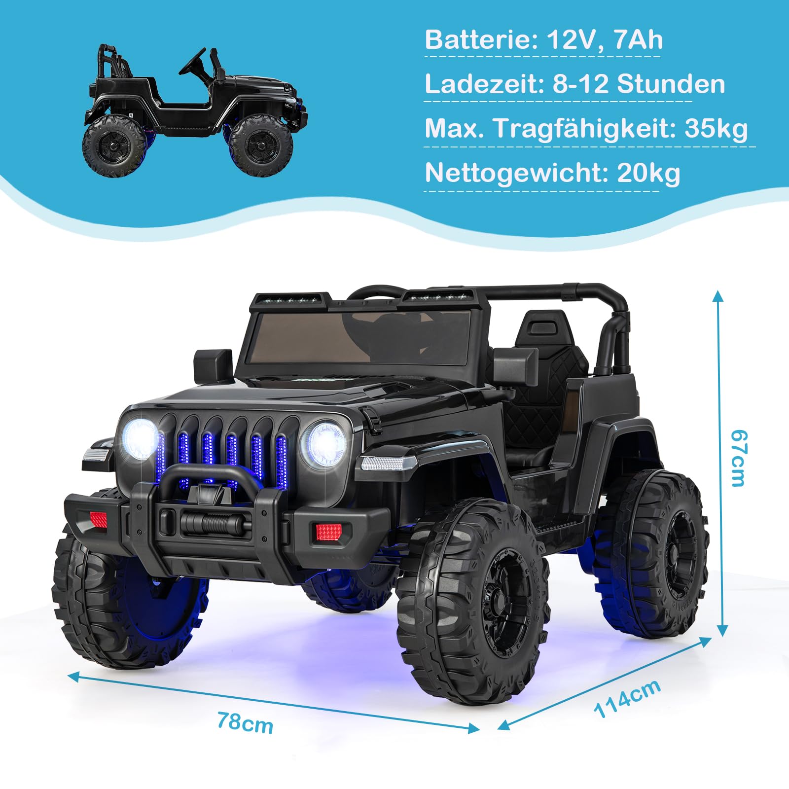 DREAMADE 12V Kinder Elektroauto, Kinderauto mit 2,4G Fernbedienung & Scheinwefer & Musik, Kinderfahrzeug, Elektrofahrzeuge, Elektro Auto für Kinder ab 3 Jahren, bis zu 35 kg belastbar (Schwarz)