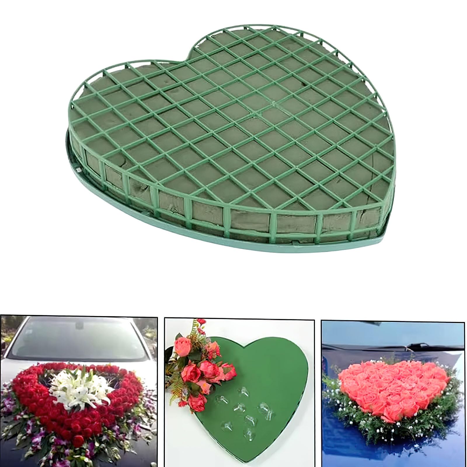 Ylapagne Floral Foam Bricks Heart-Shaped Flower Foam Floristry Wedding Car Floral Mud Decoration Plate with Suction Cup DIY Flower Arrangement for Wedding Flowers Bouquet(20x20cm)